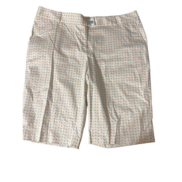 2 Pair Womens Izod XFG Stretch Gold Shorts Geometric Brown Blue 12" Inseam Sz 16 - Picture 7 of 10